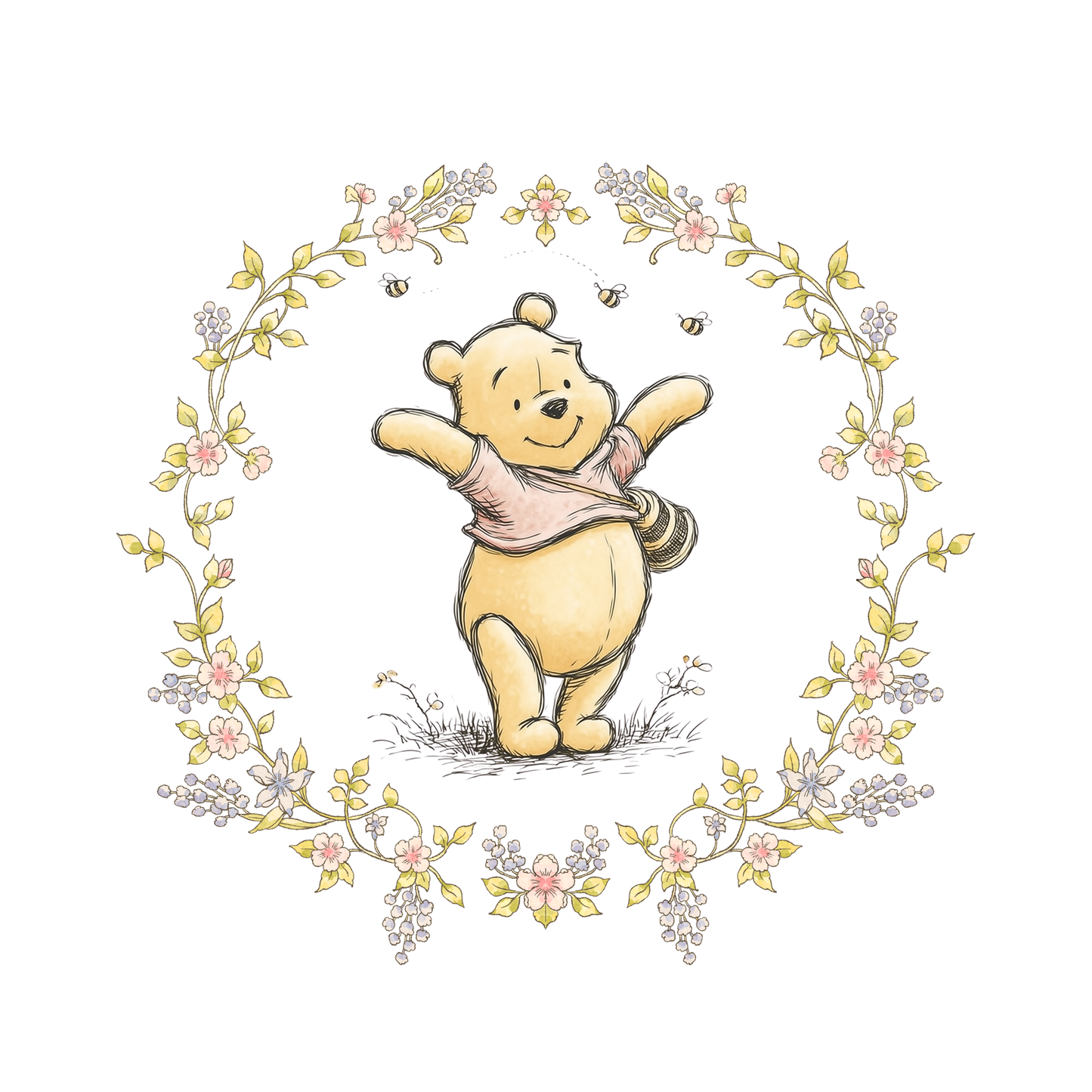 Classic Bear Floral Wreath Sleepsuit - Personalise me