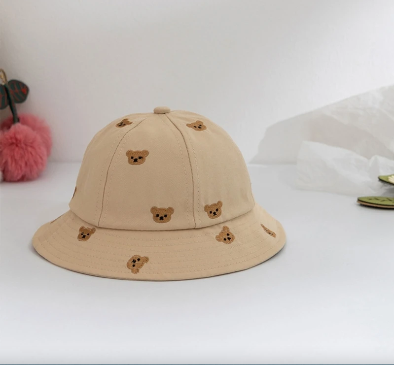 Baby sun hat with teddy embroideries