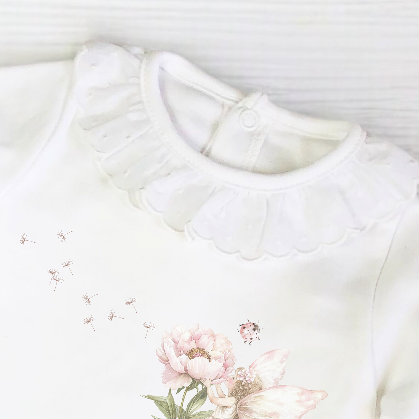 Garden Fairy Baby grow with white lace