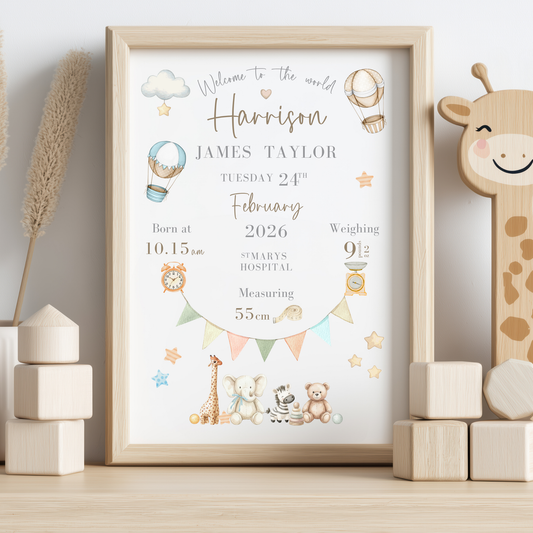 Personalised Baby Birth Details Print